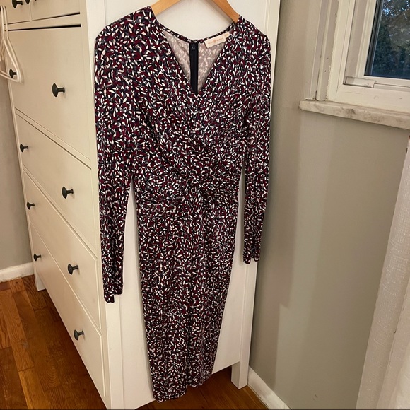 Tory Burch 100% Silk Long Sleeve Interlocking Twist Dress in Confetti - Picture 2 of 9